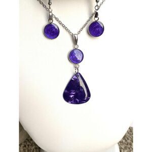 Handmade Purple Guitar Pick Jewelry Set - Handmade Necklace & Earrings